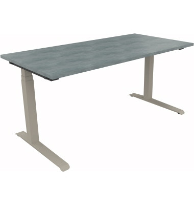Sitz-Steh-Schreibtisch All in One, elektrisch höhenverstellbar, 64,5-127,5cm (H), 160x80cm (BxT), rechteckig, beton hell / silbe Sitz-Steh-Schreibtisch All in One, elektrisch höhenverstellbar, 64,5-127,5cm (H), 160x80cm (BxT), rechteckig, beton hell / silbe