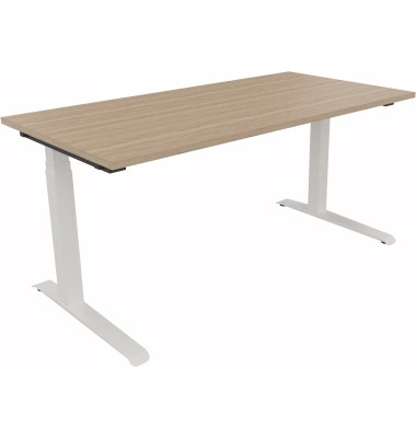Sitz-Steh-Schreibtisch All in One, elektrisch höhenverstellbar, 64,5-127,5cm (H), 160x80cm (BxT), rechteckig, eiche natur / weiß