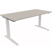 Sitz-Steh-Schreibtisch All in One, elektrisch höhenverstellbar, 64,5-127,5cm (H), 160x80cm (BxT), rechteckig, lichtgrau / weiß