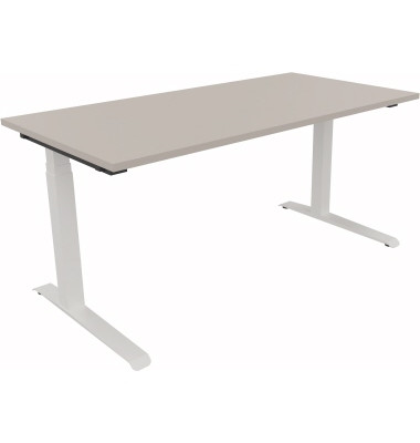 Sitz-Steh-Schreibtisch All in One, elektrisch höhenverstellbar, 64,5-127,5cm (H), 160x80cm (BxT), rechteckig, lichtgrau / weiß Sitz-Steh-Schreibtisch All in One, elektrisch höhenverstellbar, 64,5-127,5cm (H), 160x80cm (BxT), rechteckig, lichtgrau / weiß