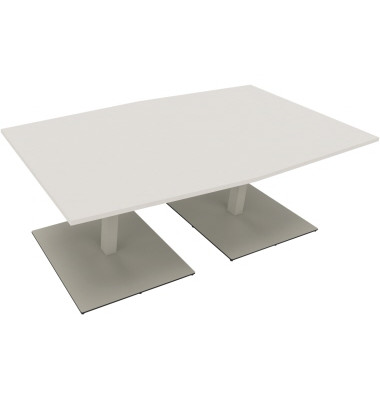 Besprechungstisch communication 810013801, 72cm (H), 200x100/110cm (BxT), Tonnenform, weiß / silber