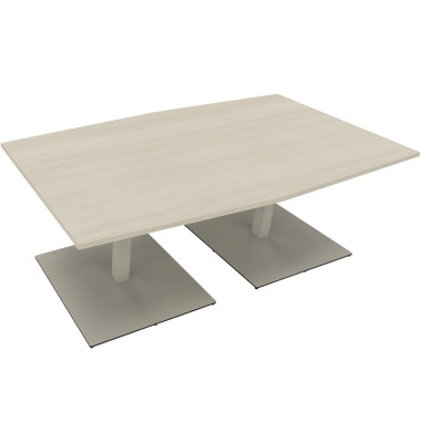 Besprechungstisch communication, 72cm (H), 200x100/110cm (BxT), Tonnenform, akazie hell / silber