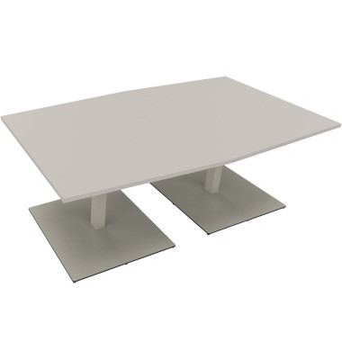 Besprechungstisch communication, 72cm (H), 200x100/110cm (BxT), Tonnenform, lichtgrau / silber