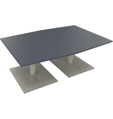 Besprechungstisch communication, 72cm (H), 200x100/110cm (BxT), Tonnenform, lavagrau / silber