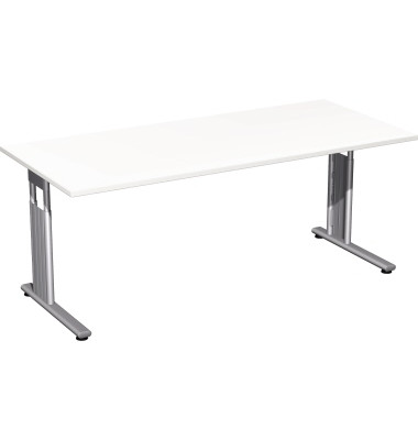 Schreibtisch Flex, manuell höhenverstellbar, 68-82cm (H), 180x80cm (BxT), rechteckig, weiß / silber