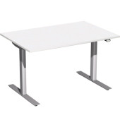 Sitz-Steh-Schreibtisch Elektro Flex, elektrisch h&ouml;henverstellbar, 65-125cm (H), 120x80cm (BxT), rechteckig, wei&szlig; / silber