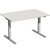 Sitz-Steh-Schreibtisch Elektro Flex, elektrisch h&ouml;henverstellbar, 65-125cm (H), 120x80cm (BxT), rechteckig, grau / silber