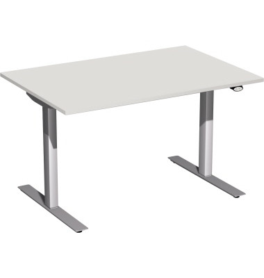 Sitz-Steh-Schreibtisch Elektro Flex, elektrisch h&ouml;henverstellbar, 65-125cm (H), 120x80cm (BxT), rechteckig, grau / silber
