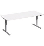 Sitz-Steh-Schreibtisch Elektro Flex, elektrisch höhenverstellbar, 65-125cm (H), 180x80cm (BxT), rechteckig, weiß / silber