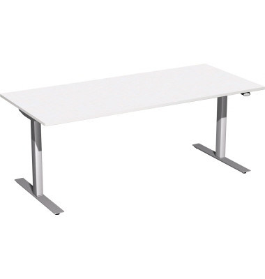Sitz-Steh-Schreibtisch Elektro Flex, elektrisch h&ouml;henverstellbar, 65-125cm (H), 180x80cm (BxT), rechteckig, wei&szlig; / silber