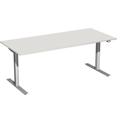 Sitz-Steh-Schreibtisch Elektro Flex, elektrisch h&ouml;henverstellbar, 65-125cm (H), 180x80cm (BxT), rechteckig, grau / silber