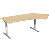 Sitz-Steh-Schreibtisch Elektro Flex, elektrisch h&ouml;henverstellbar, 65-125cm (H), 216,6x113cm (BxT), Freiform, buche / silber