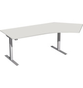 Sitz-Steh-Schreibtisch Elektro Flex, elektrisch h&ouml;henverstellbar, 65-125cm (H), 216,6x113cm (BxT), Freiform, grau / silber