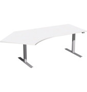 Sitz-Steh-Schreibtisch Elektro Flex, elektrisch h&ouml;henverstellbar, 65-125cm (H), 216,6x113cm (BxT), Freiform, wei&szlig; / silber