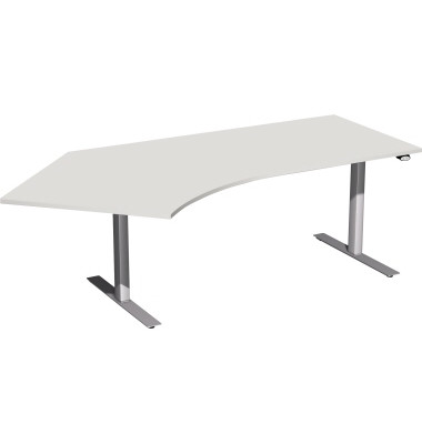 Sitz-Steh-Schreibtisch Elektro Flex, elektrisch höhenverstellbar, 65-125cm (H), 216,6x113cm (BxT), Freiform, grau / silber