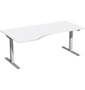 Sitz-Steh-Schreibtisch Elektro Flex, elektrisch h&ouml;henverstellbar, 65-125cm (H), 180x80cm (BxT), Freiform, wei&szlig; / silber