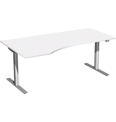 Sitz-Steh-Schreibtisch Elektro Flex, elektrisch höhenverstellbar, 65-125cm (H), 180x80cm (BxT), Freiform, weiß / silber