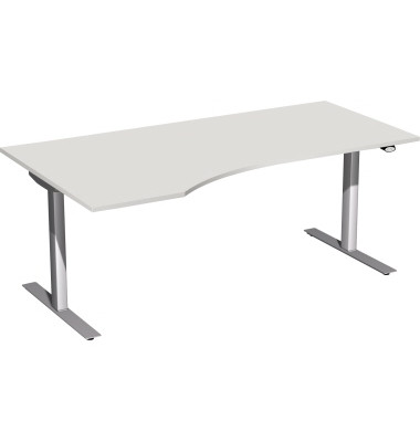 Sitz-Steh-Schreibtisch Elektro Flex, elektrisch h&ouml;henverstellbar, 65-125cm (H), 180x80cm (BxT), Freiform, grau / silber
