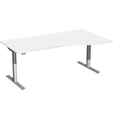 Sitz-Steh-Schreibtisch Elektro Flex, elektrisch h&ouml;henverstellbar, 65-125cm (H), 180x80cm (BxT), Freiform, wei&szlig; / silber