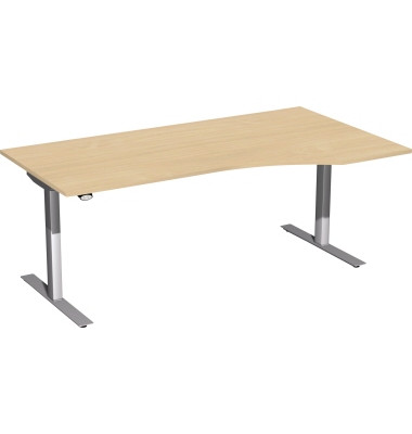Sitz-Steh-Schreibtisch Elektro Flex, elektrisch h&ouml;henverstellbar, 65-125cm (H), 180x80cm (BxT), Freiform, buche / silber