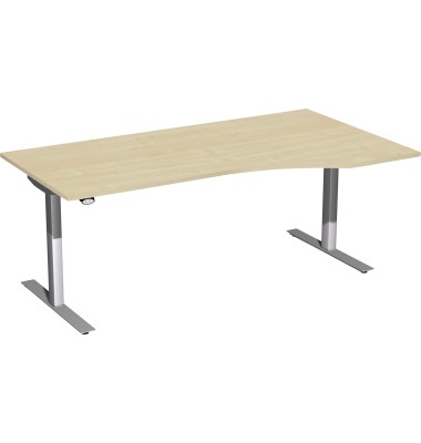 Sitz-Steh-Schreibtisch Elektro Flex, elektrisch h&ouml;henverstellbar, 65-125cm (H), 180x80cm (BxT), Freiform, ahorn / silber