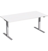 Sitz-Steh-Schreibtisch Elektro Flex, elektrisch h&ouml;henverstellbar, 65-125cm (H), 160x80cm (BxT), rechteckig, wei&szlig; / silber