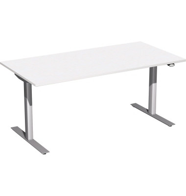 Sitz-Steh-Schreibtisch Elektro Flex, elektrisch höhenverstellbar, 65-125cm (H), 160x80cm (BxT), rechteckig, weiß / silber