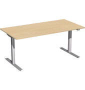 Sitz-Steh-Schreibtisch Elektro Flex, elektrisch h&ouml;henverstellbar, 65-125cm (H), 160x80cm (BxT), rechteckig, buche / silber
