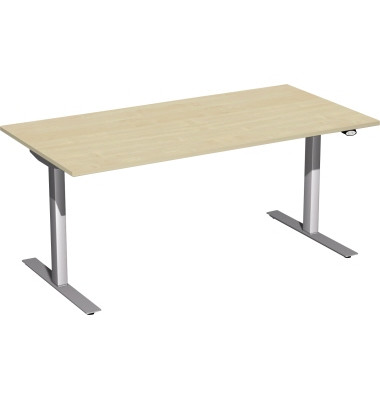 Sitz-Steh-Schreibtisch Elektro Flex, elektrisch h&ouml;henverstellbar, 65-125cm (H), 160x80cm (BxT), rechteckig, ahorn / silber