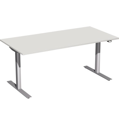Sitz-Steh-Schreibtisch Elektro Flex, elektrisch höhenverstellbar, 65-125cm (H), 160x80cm (BxT), rechteckig, grau / silber