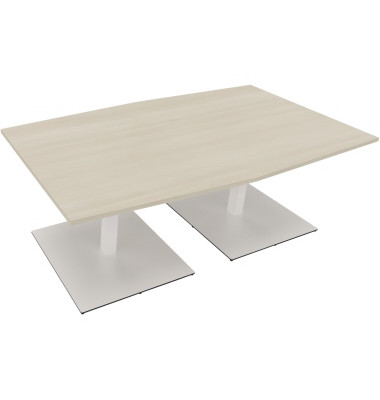 Besprechungstisch communication, 72cm (H), 200x100/110cm (BxT), Tonnenform, akazie hell / wei&szlig;