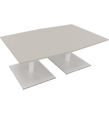 Besprechungstisch communication, 72cm (H), 200x100/110cm (BxT), Tonnenform, lichtgrau / wei&szlig;