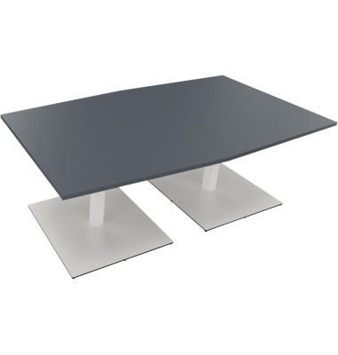 Besprechungstisch communication, 72cm (H), 200x100/110cm (BxT), Tonnenform, lavagrau / wei&szlig;