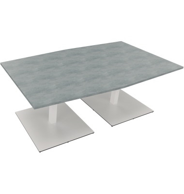 Besprechungstisch communication, 72cm (H), 200x100/110cm (BxT), Tonnenform, beton hell / wei&szlig;