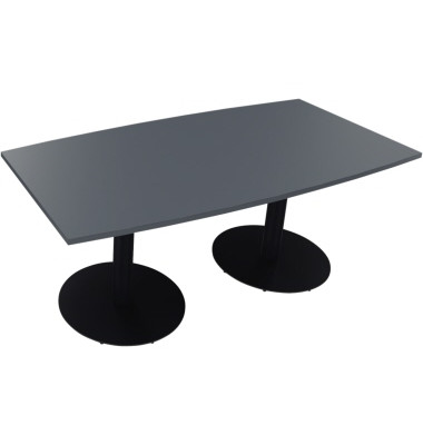 Besprechungstisch communication 810017382, 72cm (H), 180x80/90cm (BxT), Tonnenform, lavagrau / anthrazit metallic