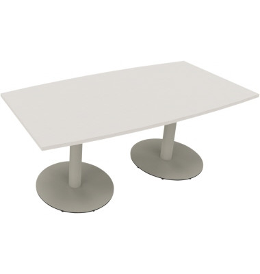 Besprechungstisch communication 810017401, 72cm (H), 180x80/90cm (BxT), Tonnenform, weiß / silber
