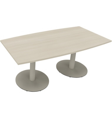Besprechungstisch communication 810017472, 72cm (H), 180x80/90cm (BxT), Tonnenform, akazie hell / silber