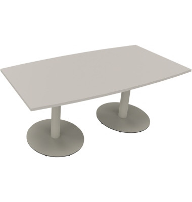 Besprechungstisch communication 810017481, 72cm (H), 180x80/90cm (BxT), Tonnenform, lichtgrau / silber