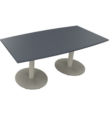 Besprechungstisch communication, 72cm (H), 180x80/90cm (BxT), Tonnenform, lavagrau / silber