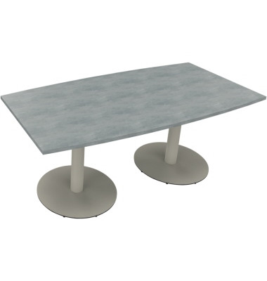 Besprechungstisch communication 810017483, 72cm (H), 180x80/90cm (BxT), Tonnenform, beton hell / silber