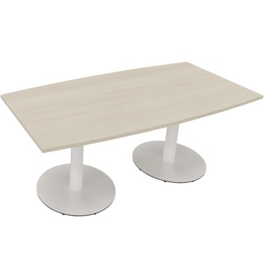 Besprechungstisch communication, 72cm (H), 180x80/90cm (BxT), Tonnenform, akazie hell / wei&szlig;