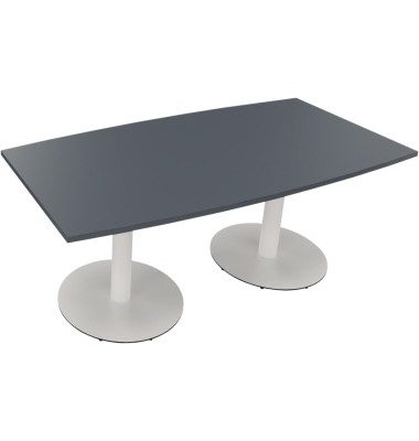 Besprechungstisch communication, 72cm (H), 180x80/90cm (BxT), Tonnenform, lavagrau / wei&szlig;