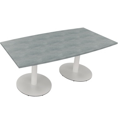 Besprechungstisch communication, 72cm (H), 180x80/90cm (BxT), Tonnenform, beton hell / wei&szlig;