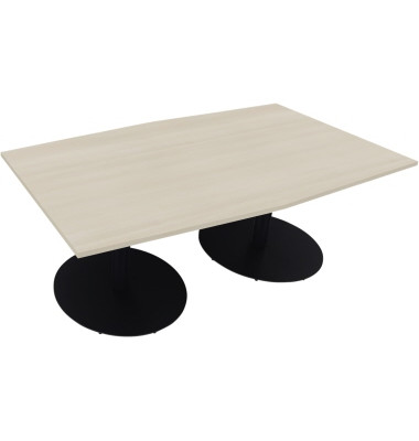 Besprechungstisch communication, 72cm (H), 200x100/110cm (BxT), Tonnenform, akazie hell / anthrazit metallic