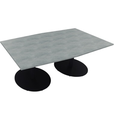 Besprechungstisch communication, 72cm (H), 200x100/110cm (BxT), Tonnenform, beton hell / anthrazit metallic