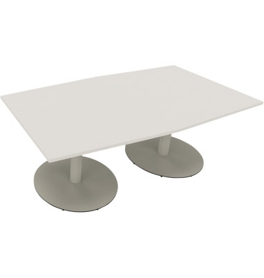 Besprechungstisch communication 810017701, 72cm (H), 200x100/110cm (BxT), Tonnenform, weiß / silber
