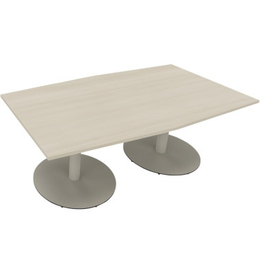 Besprechungstisch communication, 72cm (H), 200x100/110cm (BxT), Tonnenform, akazie hell / silber