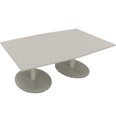 Besprechungstisch communication 810017781, 72cm (H), 200x100/110cm (BxT), Tonnenform, lichtgrau / silber