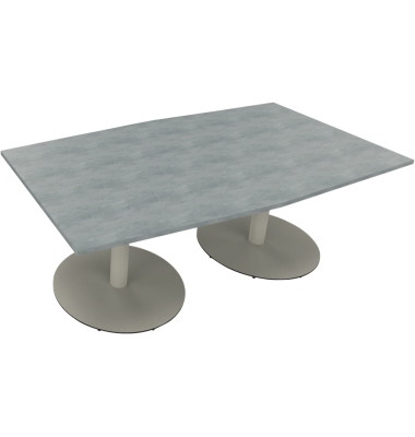 Besprechungstisch communication 810017783, 72cm (H), 200x100/110cm (BxT), Tonnenform, beton hell / silber