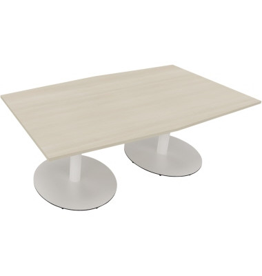 Besprechungstisch communication, 72cm (H), 200x100/110cm (BxT), Tonnenform, akazie hell / wei&szlig;
